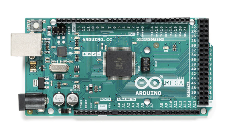 Arduino Mega 2560 top view (ATmega2560, many I/O pins)